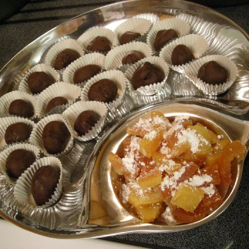 Grand Marnier truffles with candied citrus peels