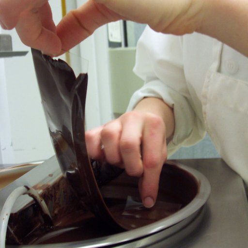 dipping acetate into the chocolate tempering machine.