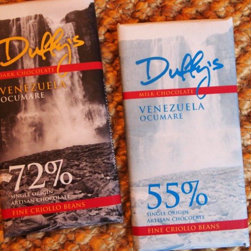Duffy's: Venezuela Ocumare 72% dark and 55% milk
