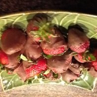 Strawberries in season with chocolate