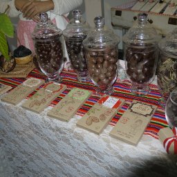 A display of bars and panned items for sale