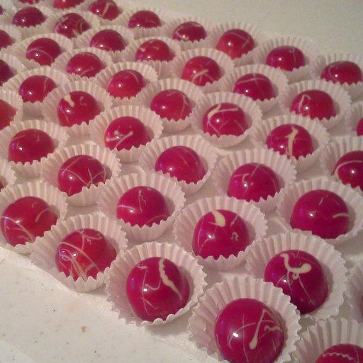 white chocolate raspberry pralines.