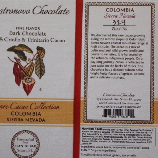 Castronovo Chocolate Colombia Sierra Nevada 72%