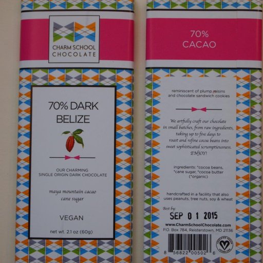 Charm School Chocolate Belize Maya Mountain Cacao 70%